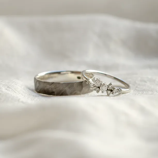 Unique black rhodium and diamond wedding rings ROMA Image