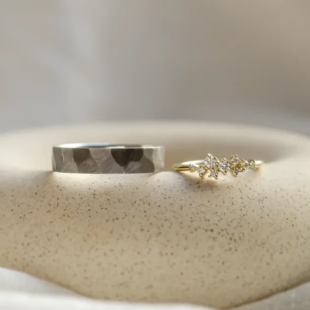 Unique black rhodium and diamond wedding rings ROMA Image