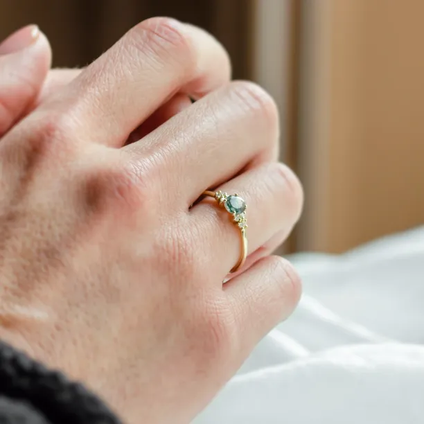 Gold moss agate ring with diamonds EDDIE Image