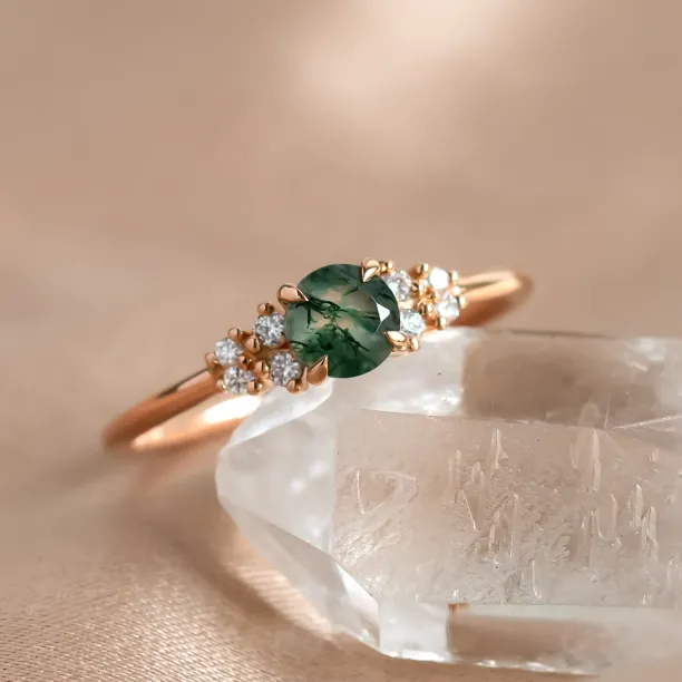 Gold moss agate ring with diamonds EDDIE Image