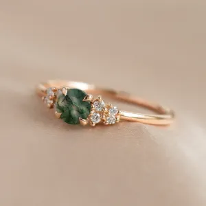 Gold moss agate ring with diamonds EDDIE Thumbnail