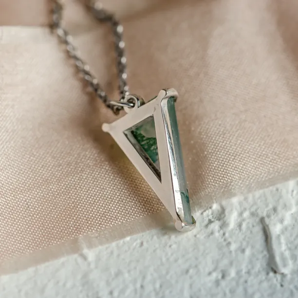 Gold triangle moss agate necklace GALADRIEL Image