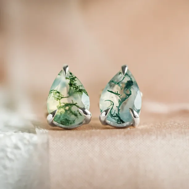 Gold pear moss agate earrings ARDY Image