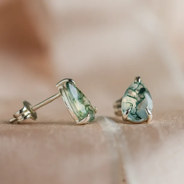 Gold pear moss agate earrings ARDY Image