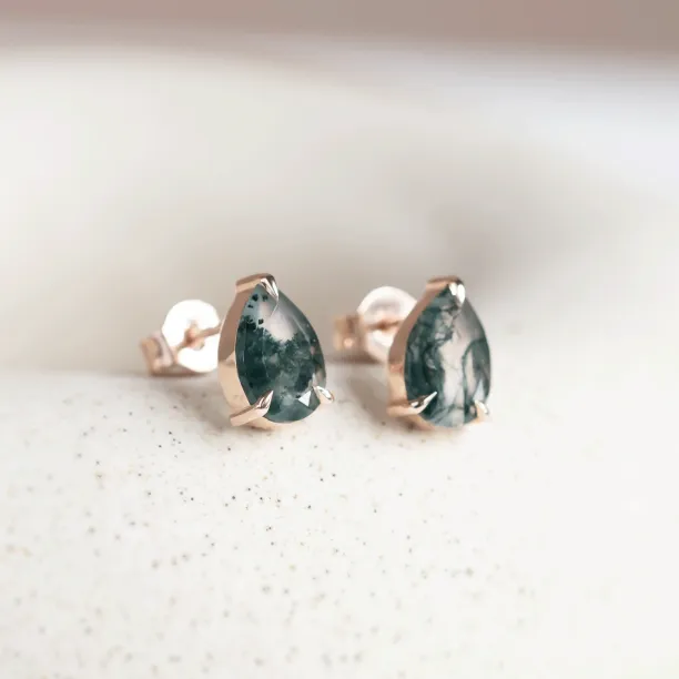 Gold pear moss agate earrings ARDY Image