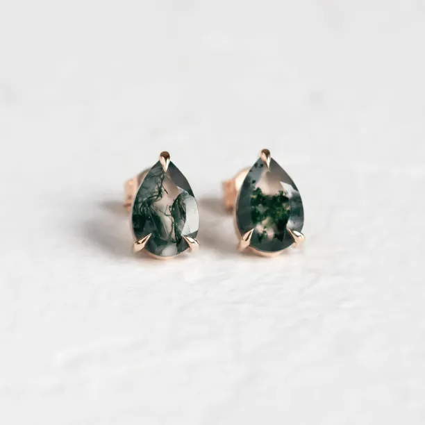 Gold pear moss agate earrings ARDY Image