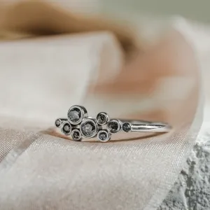 Cluster bezel ring with salt'n'pepper diamonds BUBBLE Thumbnail