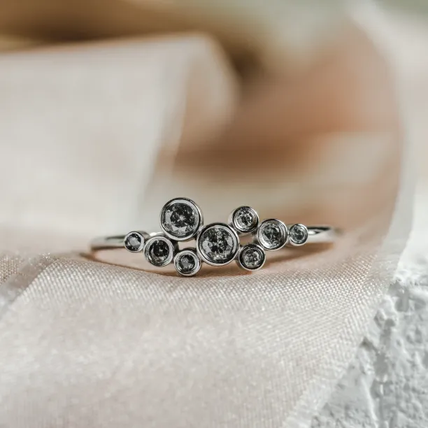 Cluster bezel ring with salt'n'pepper diamonds BUBBLE Image