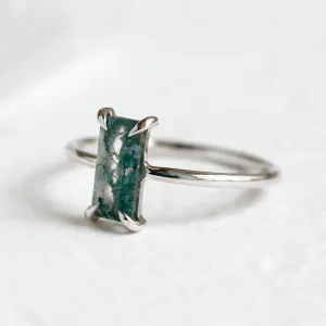 Elegant ring with baguette moss agate FAIRY Thumbnail