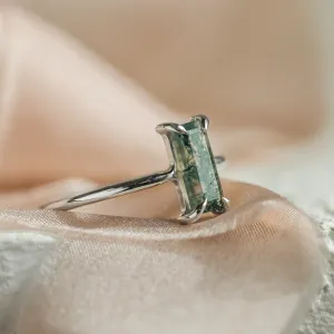 Elegant ring with baguette moss agate FAIRY Thumbnail