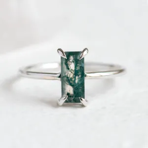Elegant ring with baguette moss agate FAIRY Thumbnail