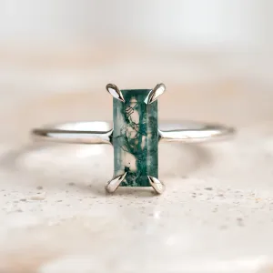 Elegant ring with baguette moss agate FAIRY Thumbnail