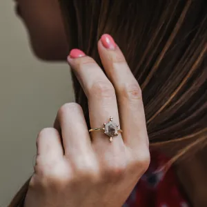 Gold ring with hexagon salt'n'pepper diamond ACHILLE Thumbnail