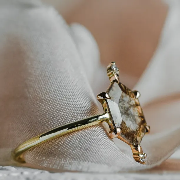 Gold ring with hexagon salt'n'pepper diamond ACHILLE Image