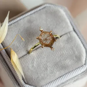 Gold ring with hexagon salt'n'pepper diamond ACHILLE Thumbnail