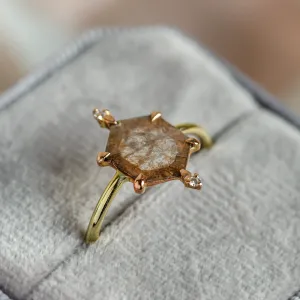 Gold ring with hexagon salt'n'pepper diamond ACHILLE Thumbnail
