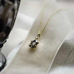 Gold necklace with hexagon salt'n'pepper diamond VANESSA Thumbnail