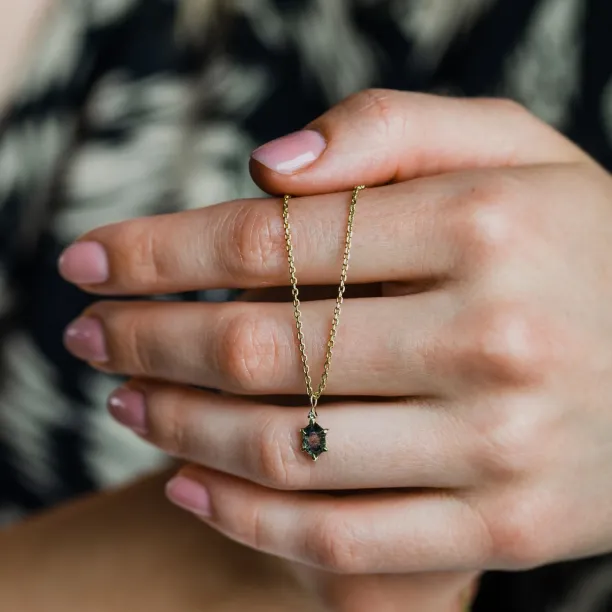 Gold necklace with hexagon salt'n'pepper diamond VANESSA Image