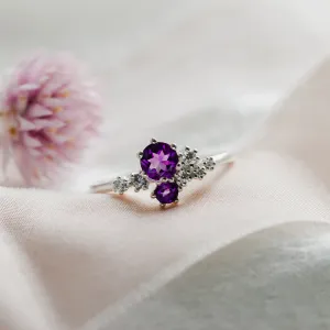 Gold cluster ring with amethyst and diamonds BERRY Thumbnail