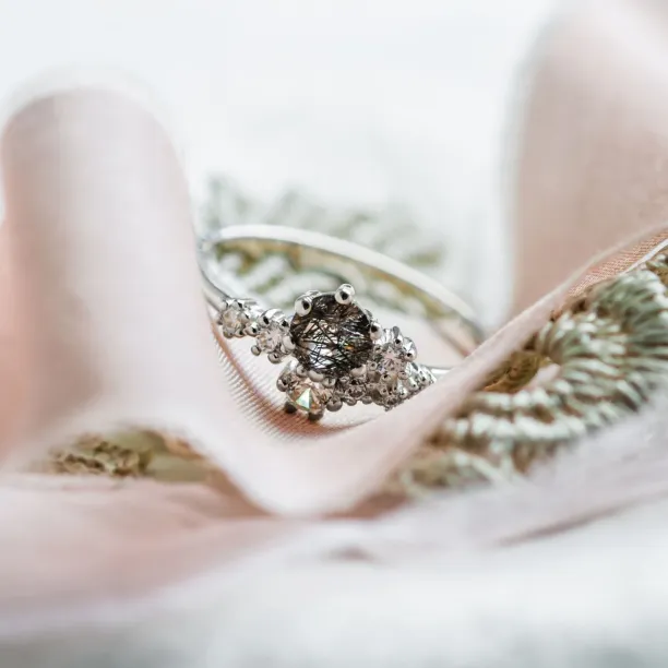 Cluster ring with rutilated quartz and diamonds SATURN Image