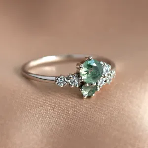 Cluster ring with moss agate and diamonds FANTASY Thumbnail