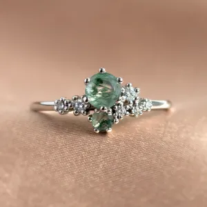 Cluster ring with moss agate and diamonds FANTASY