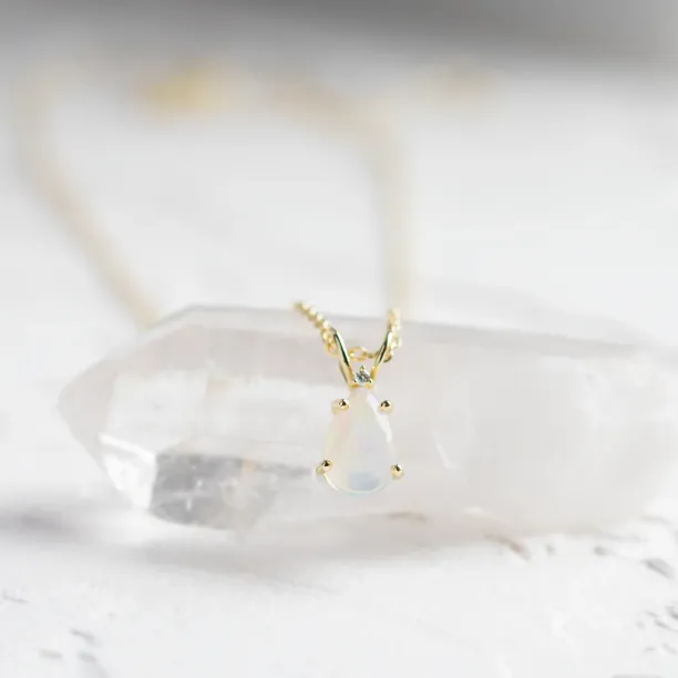 Gold necklace with white opal and diamond BRISBANE Image