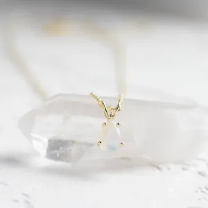 Gold necklace with white opal and diamond BRISBANE Thumbnail