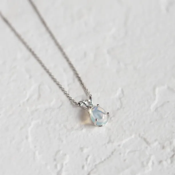 Gold necklace with white opal and diamond BRISBANE Image