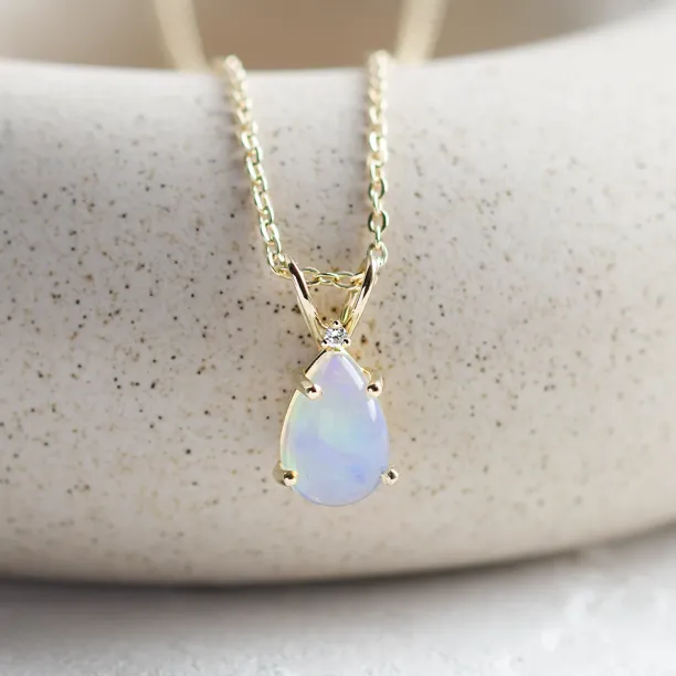 Gold necklace with white opal and diamond BRISBANE Image
