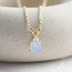 Gold necklace with white opal and diamond BRISBANE