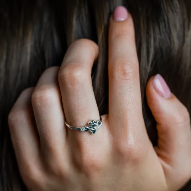 Unusual cluster ring with salt'n'pepper diamonds GEMBA Image