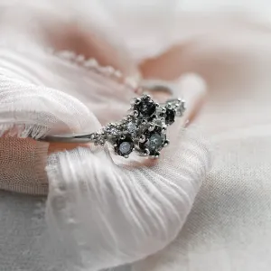 Unusual cluster ring with salt'n'pepper diamonds GEMBA Thumbnail