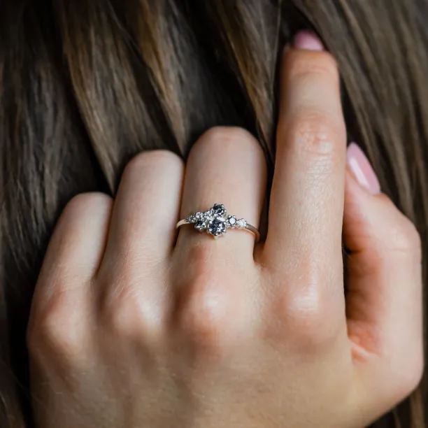 Unusual cluster ring with salt'n'pepper diamonds GEMBA Image