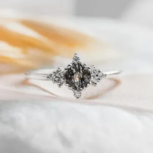 Gold ring with rutilated quartz and diamonds PHOENIX Thumbnail