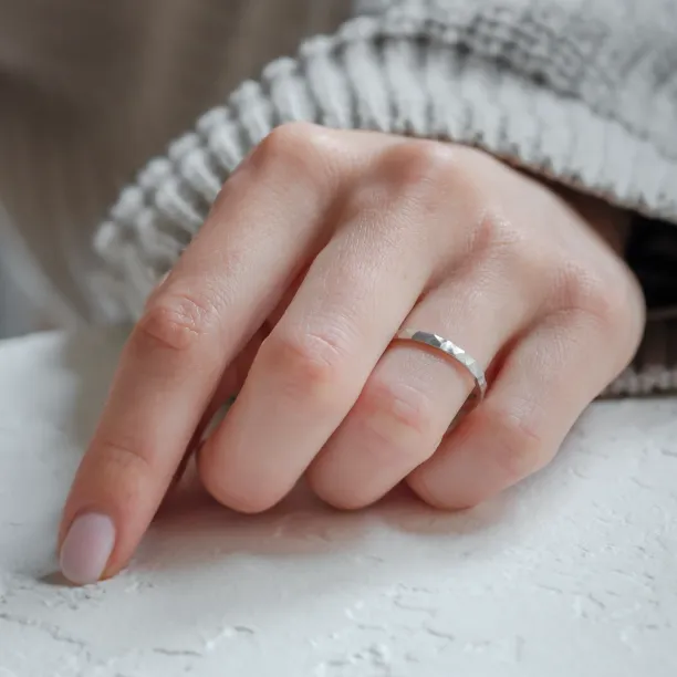 Unusual wedding bands with hammered surface BANG Image
