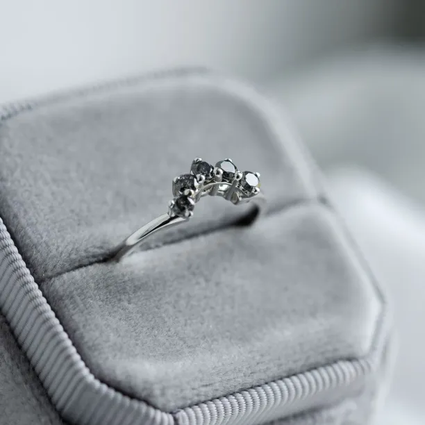Curved wedding ring with salt'n'pepper diamonds ENZO Image