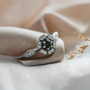Vintage engagement ring with moss agate and diamonds CALLIN Thumbnail