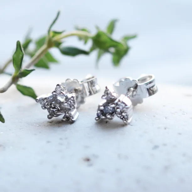 Gold cluster earrings with salt'n'pepper diamonds CRUX Image