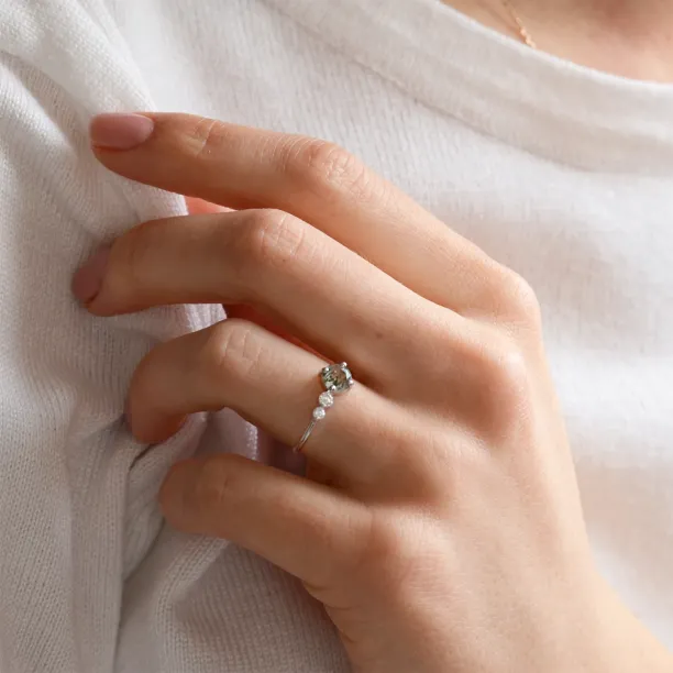 Decent ring with moss agate and diamonds FOREST Image