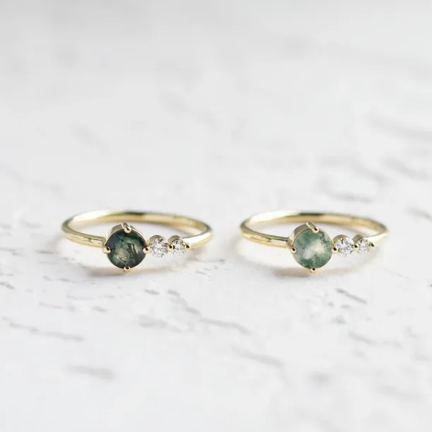Decent ring with moss agate and diamonds FOREST Image