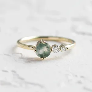 Decent ring with moss agate and diamonds FOREST