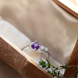 Gold ring with purple amethyst and diamonds AMO Thumbnail