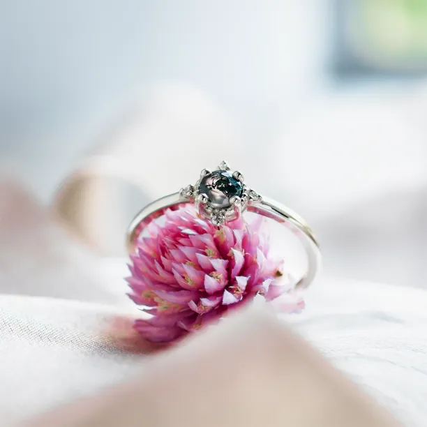 Unusual engagement ring with moss agate and diamonds ALBA Image