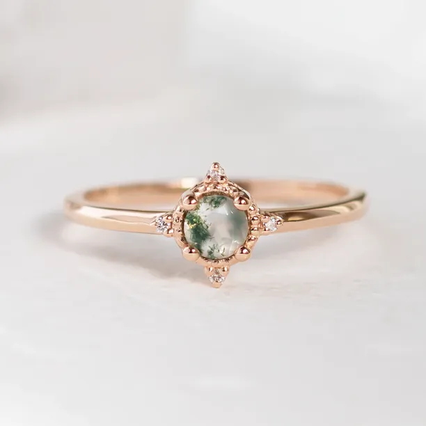 Unusual engagement ring with moss agate and diamonds ALBA Image