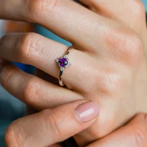 Gold ring with amethyst and diamonds ALBINA Thumbnail
