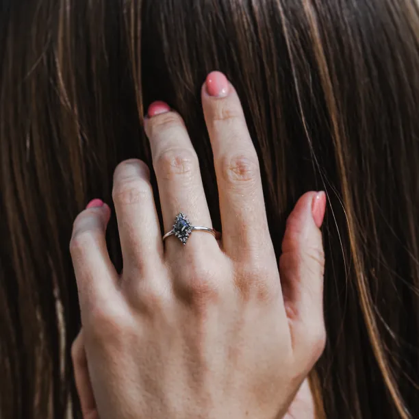 Halo unusual ring with salt'n'pepper diamonds DOMIZIO Image