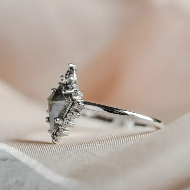 Halo unusual ring with salt'n'pepper diamonds DOMIZIO Image