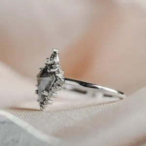 Halo unusual ring with salt'n'pepper diamonds DOMIZIO Thumbnail