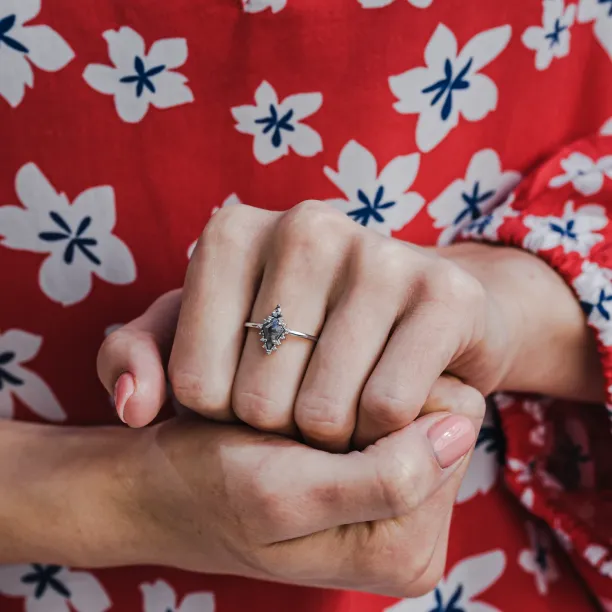 Halo unusual ring with salt'n'pepper diamonds DOMIZIO Image